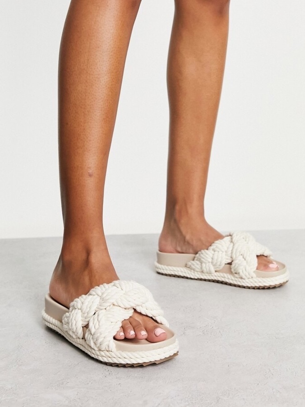 ASOS DESIGN Jasmine plaited espadrille sandal slip on open toe in off white